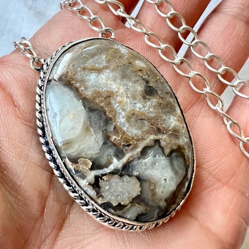925 Earth Tones Montana Moss Agate Pendant Necklace